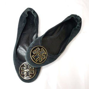Tory Burch Reva Suede Leather Black Ballet Flats Size 7.5